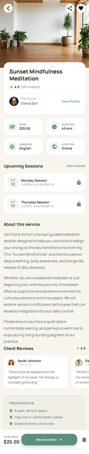 Pantalla de reserva en Sensia