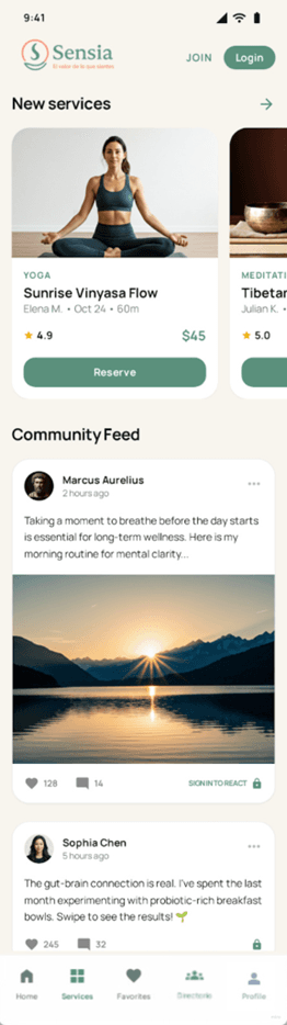 Pantalla de comunidad en Sensia